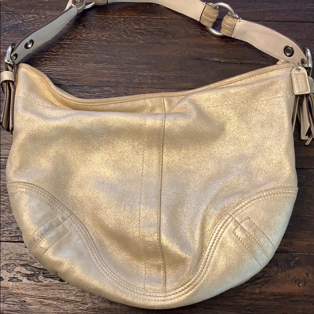 Vintage Y2K Coach Metallic Gold Soft Leather Boho Bag - Picture 5 of 8